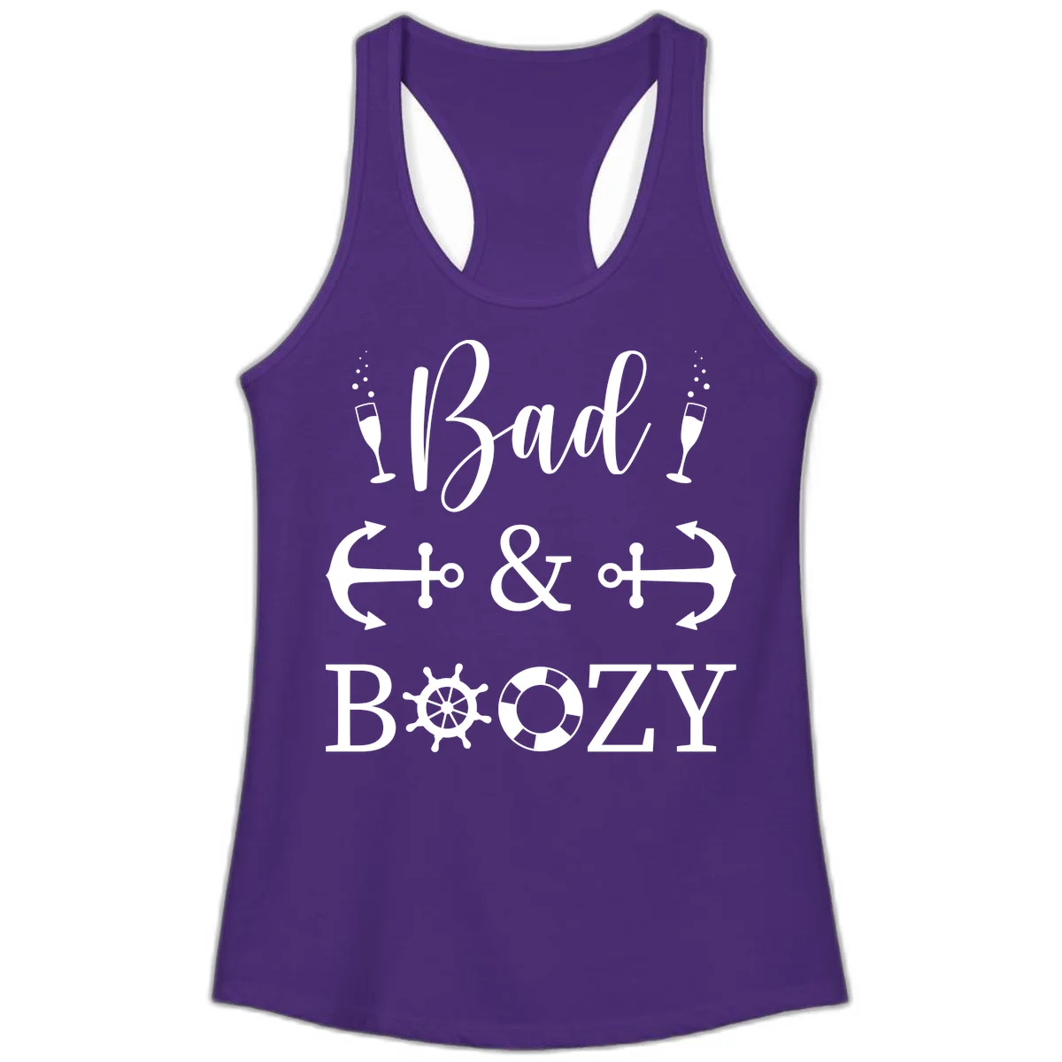 Bad & Bozy Nautical Cruise Design Ladies Tank in Solid Purple Rush