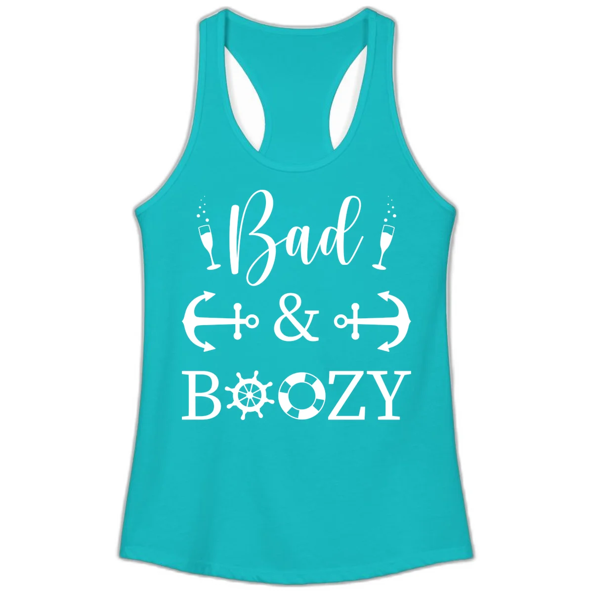 Bad & Bozy Nautical Cruise Design Ladies Tank in Tahiti Blue