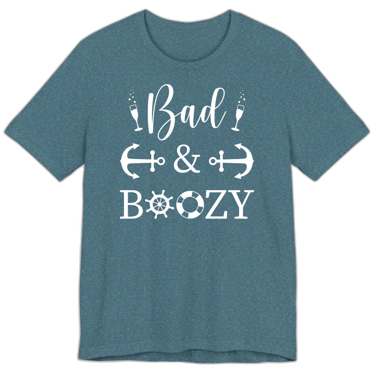 Bad & Bozy Nautical Cruise Design Premium T-Shirt in Heather Deep Teal