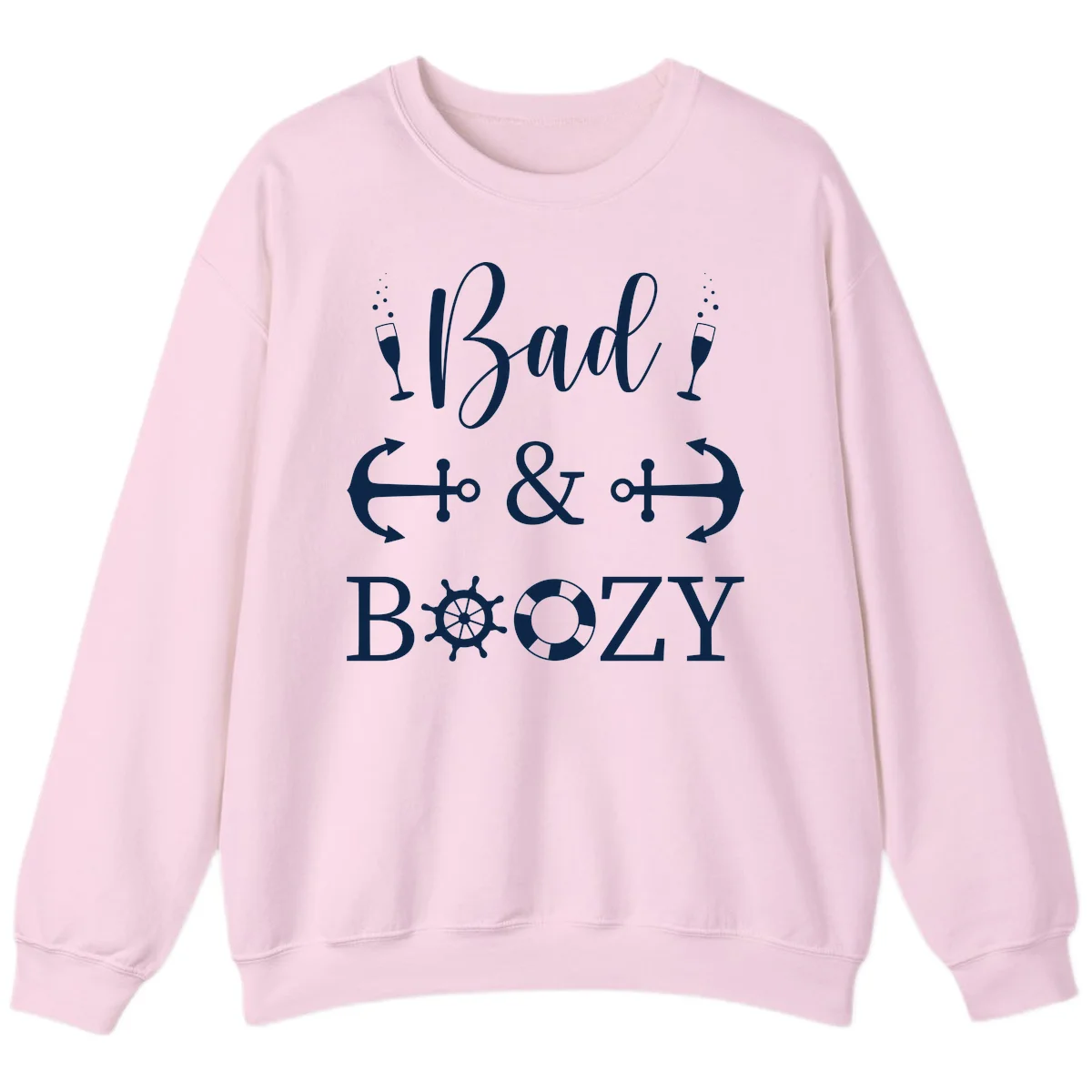 Bad & Bozy Nautical Cruise Design Sweatshirt in Light Pink