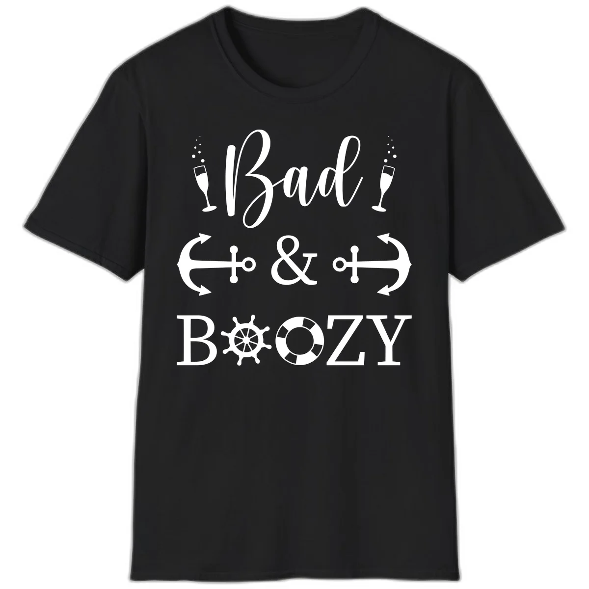 Bad & Bozy Nautical Cruise Design T-Shirt in Black