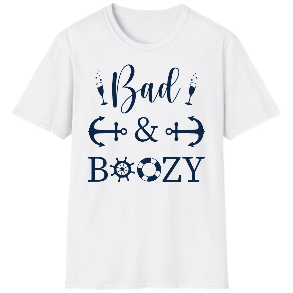 Bad & Bozy Nautical Cruise Design T-Shirt in White