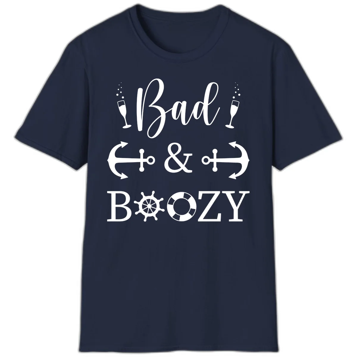 Bad & Bozy Nautical Cruise Design T-Shirt in Navy