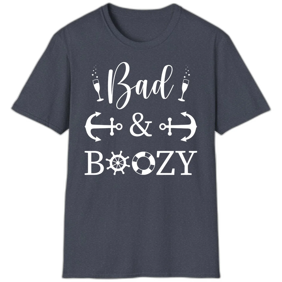 Bad & Bozy Nautical Cruise Design T-Shirt in Heather Navy