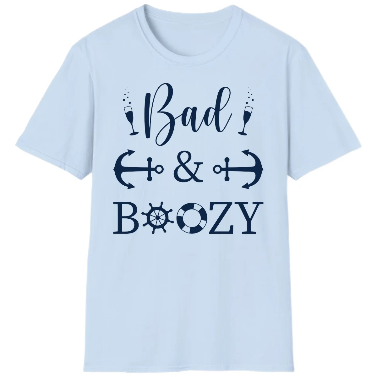 Bad & Bozy Nautical Cruise Design T-Shirt in Light Blue