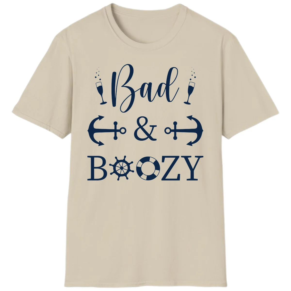 Bad & Bozy Nautical Cruise Design T-Shirt in Sand