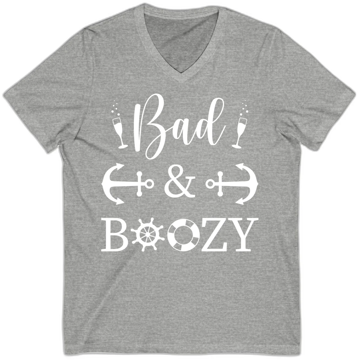 Bad & Bozy Nautical Cruise Design V-Neck in Athletic Heather