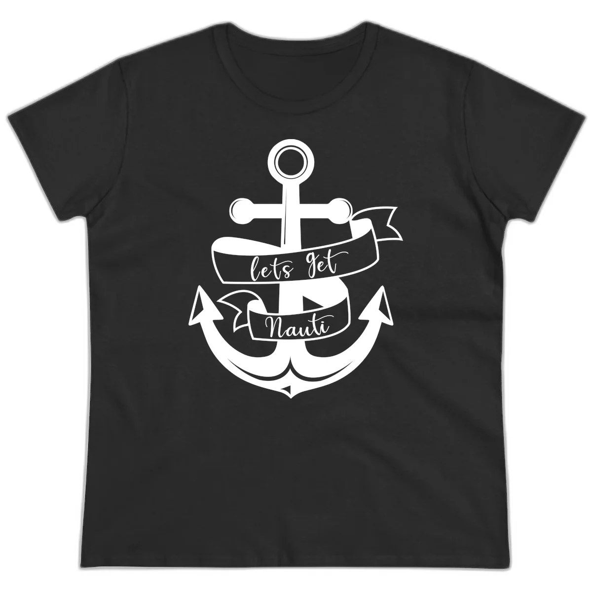 Let's Get Nauti Anchor Ladies Tee in Black