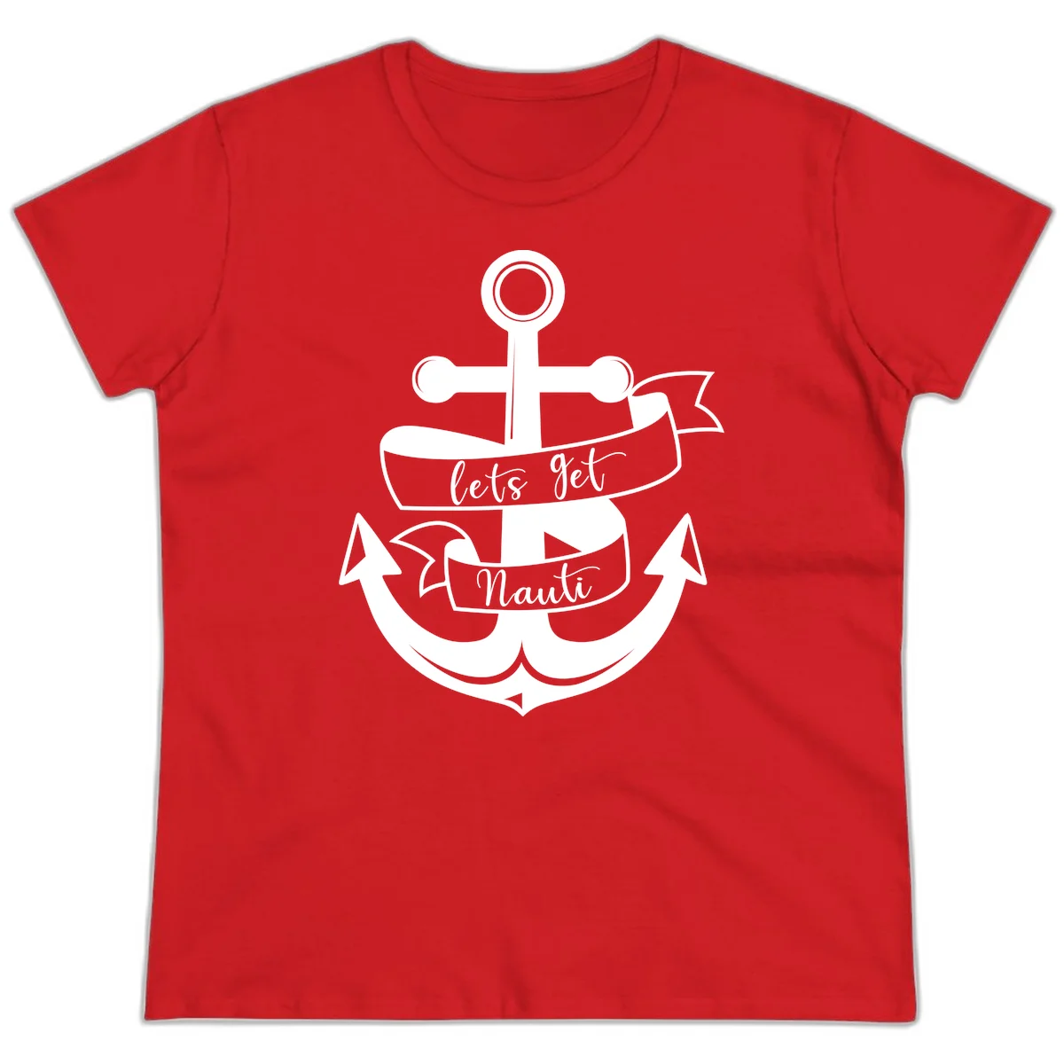 Let's Get Nauti Anchor Ladies Tee in Red