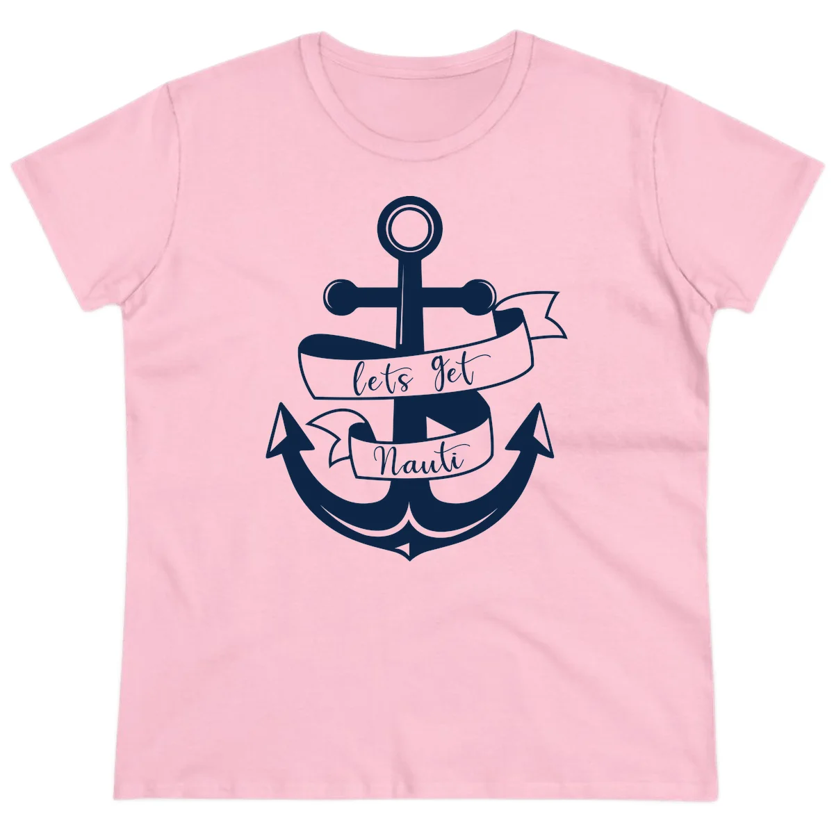 Let's Get Nauti Anchor Ladies Tee in Light Pink