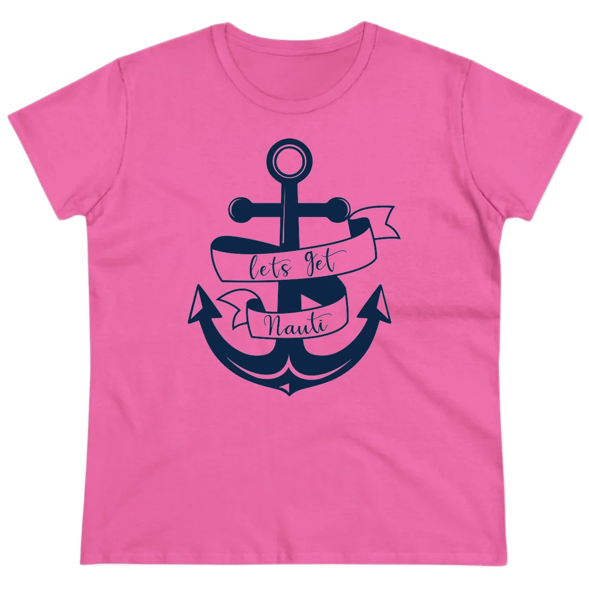 Let's Get Nauti Anchor Ladies Tee in Azalea