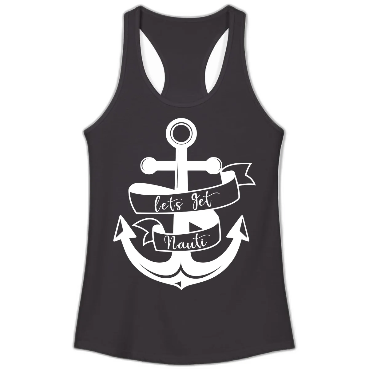 Let's Get Nauti Anchor Ladies Tank in Black