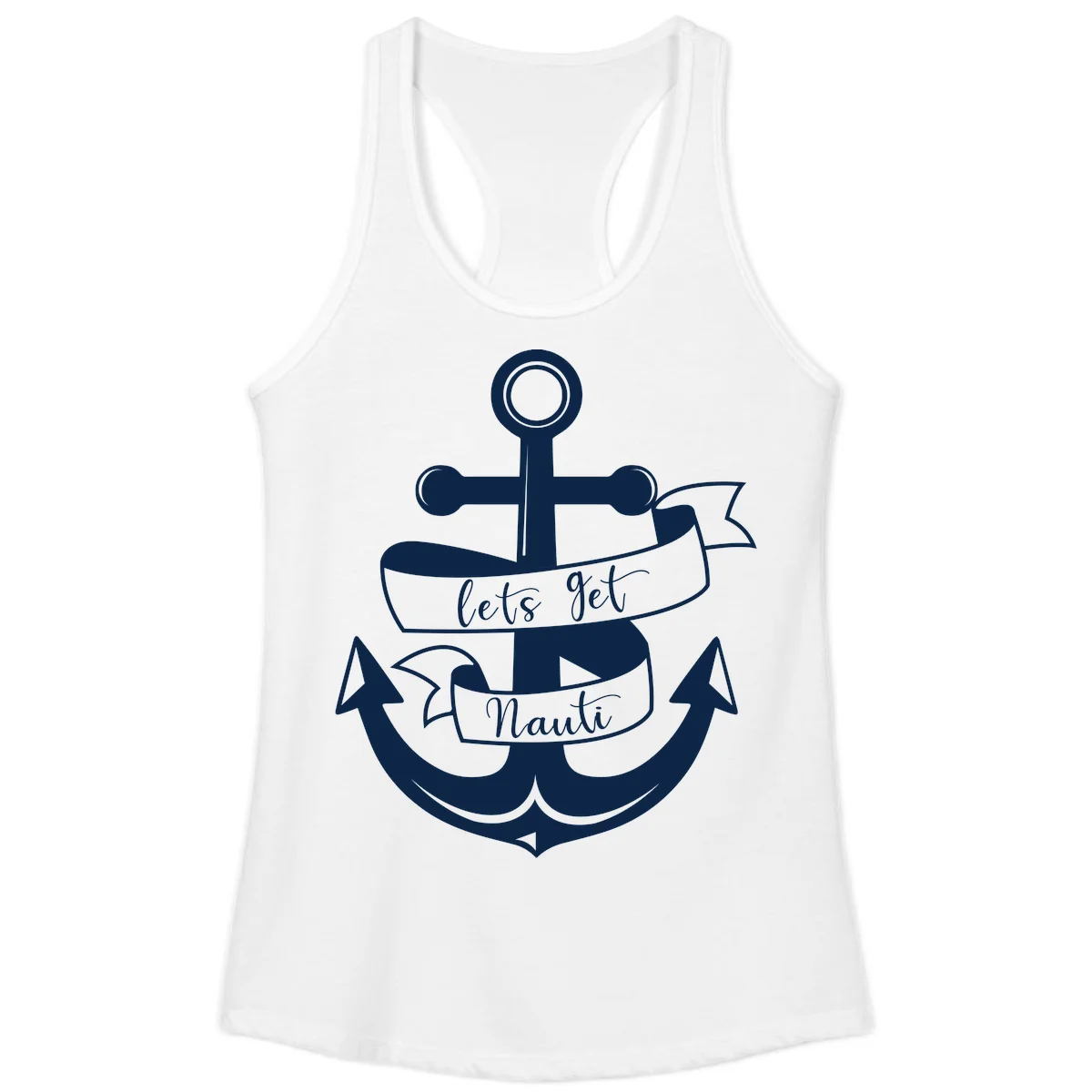Let's Get Nauti Anchor Ladies Tank in White