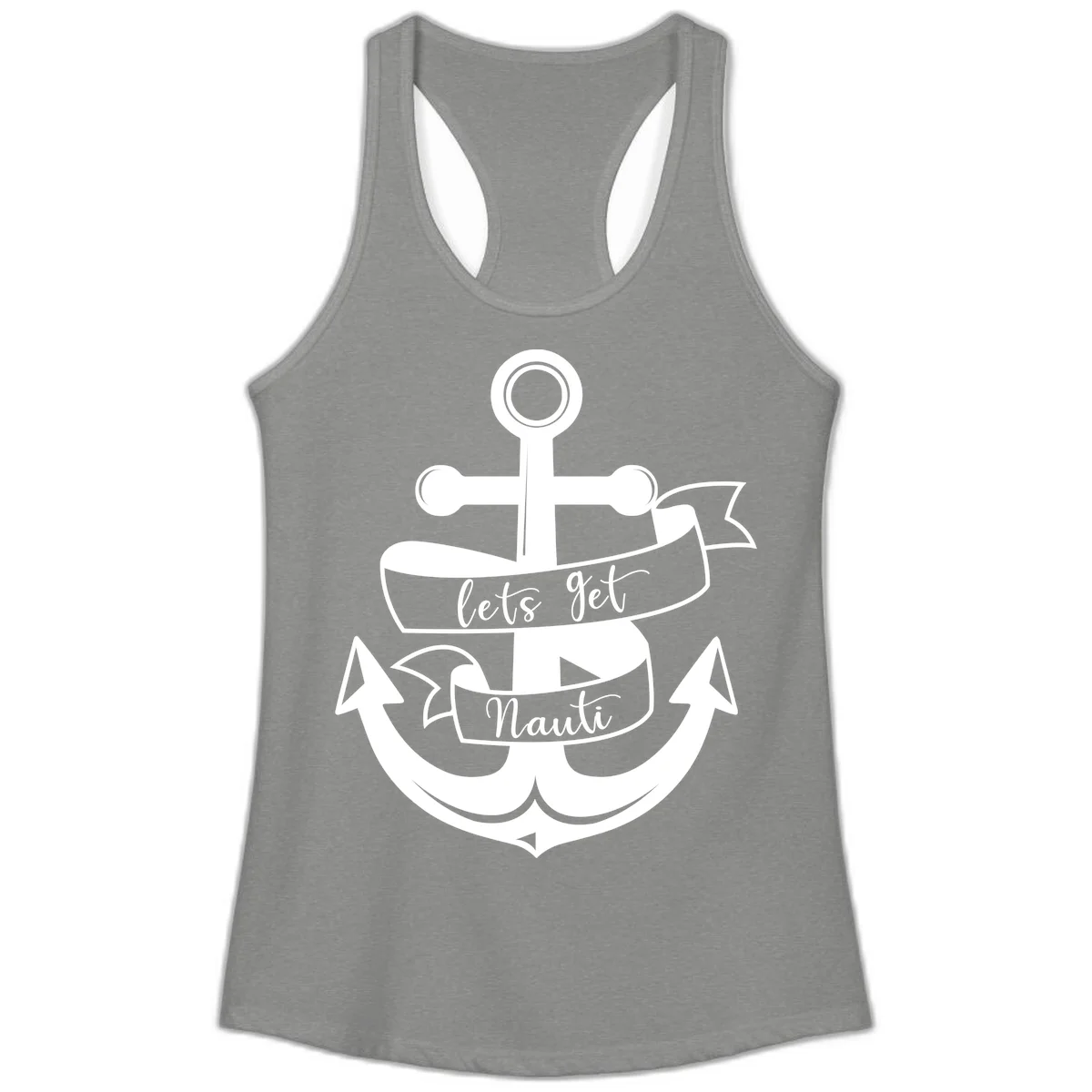 Let's Get Nauti Anchor Ladies Tank in Heather Grey