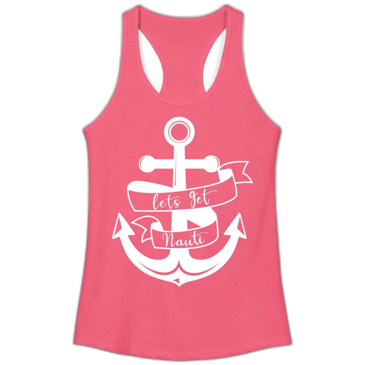 Let's Get Nauti Anchor Ladies Tank in Hot Pink
