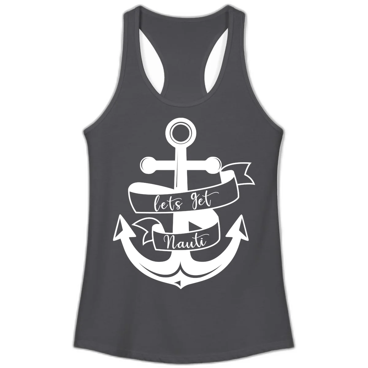 Let's Get Nauti Anchor Ladies Tank in Solid Dark Gray
