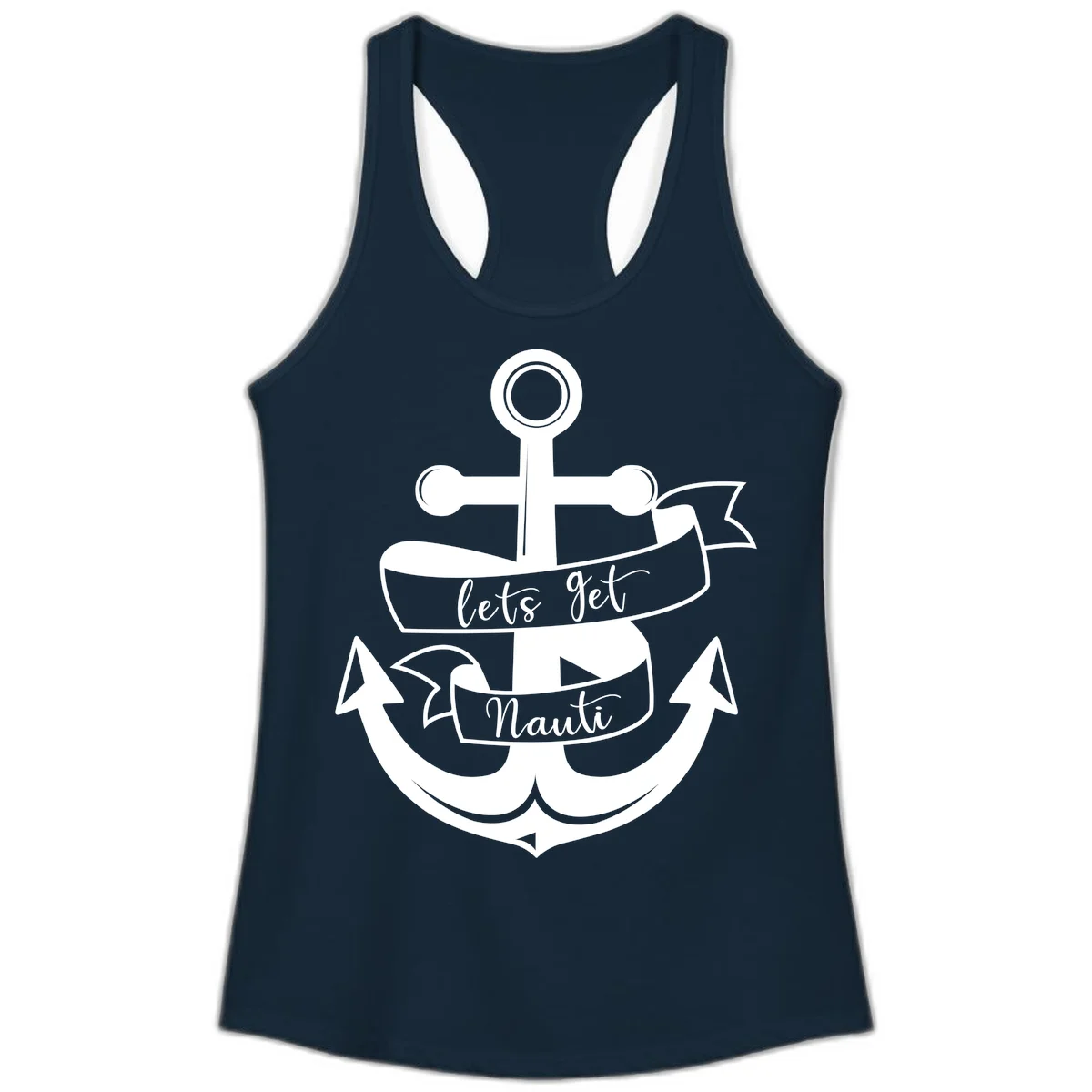 Let's Get Nauti Anchor Ladies Tank in Solid Midnight Navy