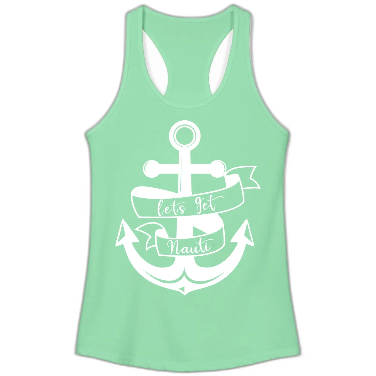 Let's Get Nauti Anchor Ladies Tank in Solid Mint