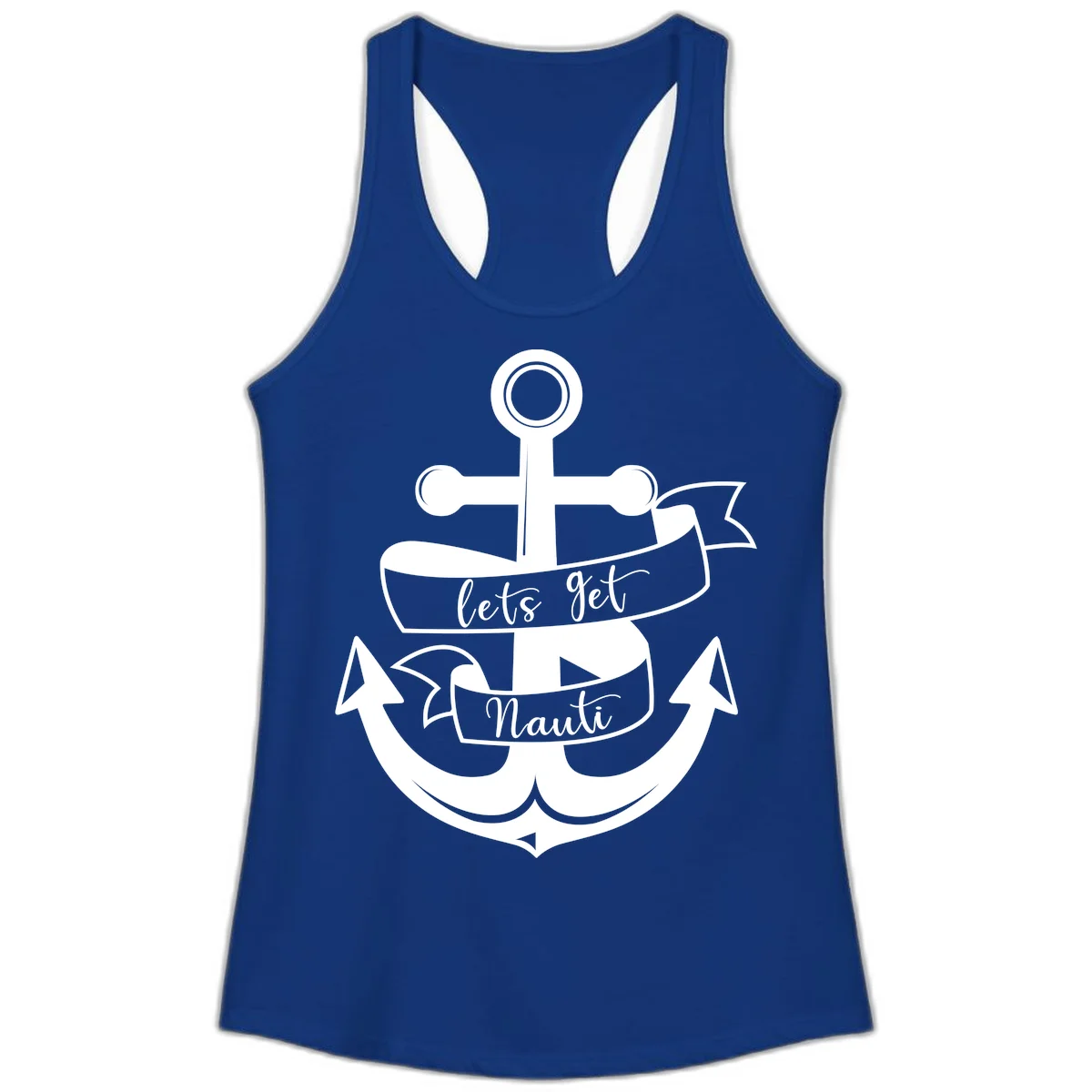 Let's Get Nauti Anchor Ladies Tank in Solid Royal