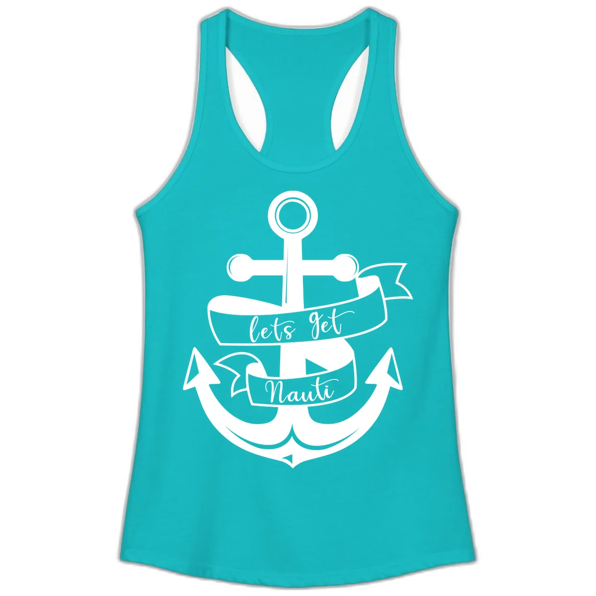 Let's Get Nauti Anchor Ladies Tank in Tahiti Blue