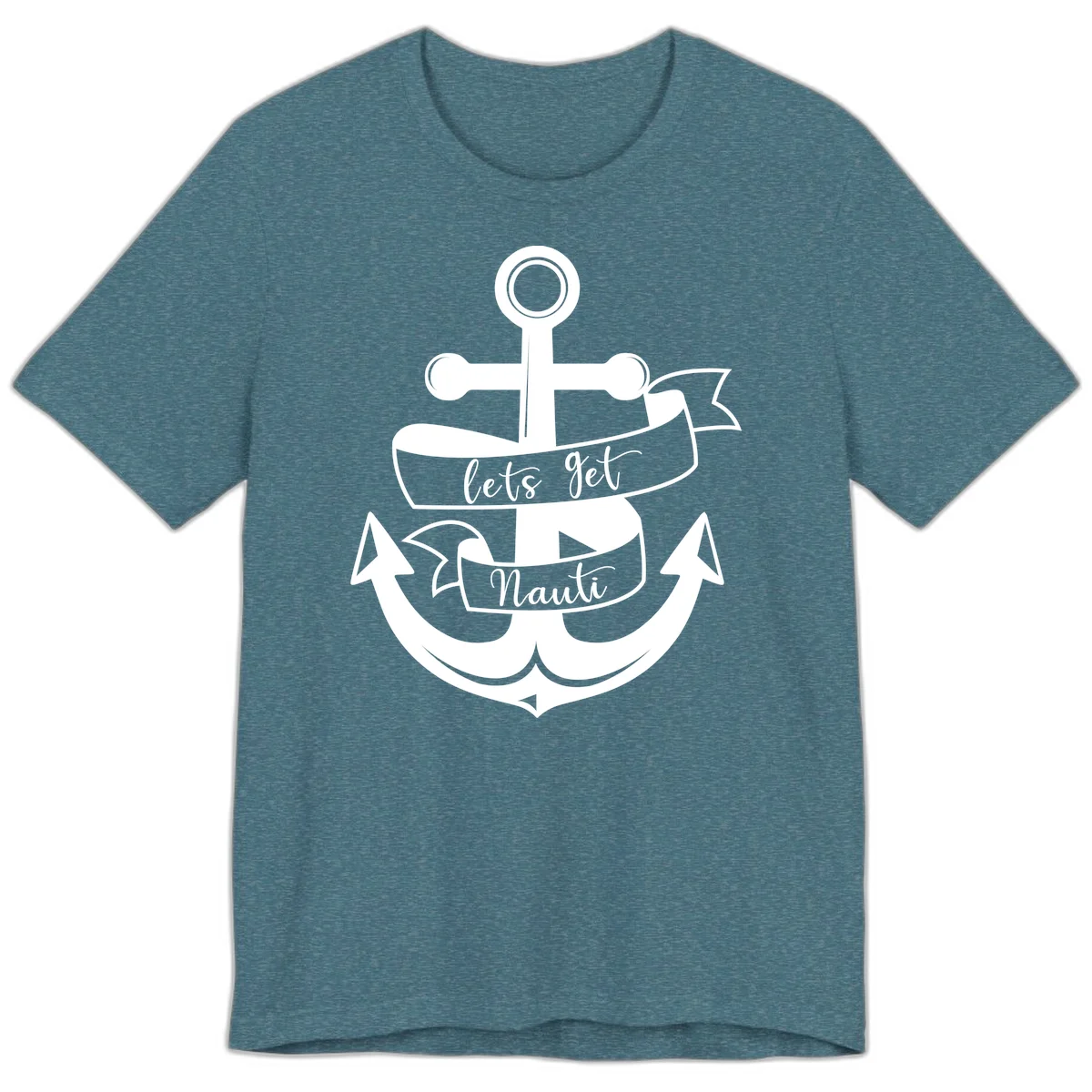 Let's Get Nauti Anchor Premium T-Shirt in Heather Deep Teal