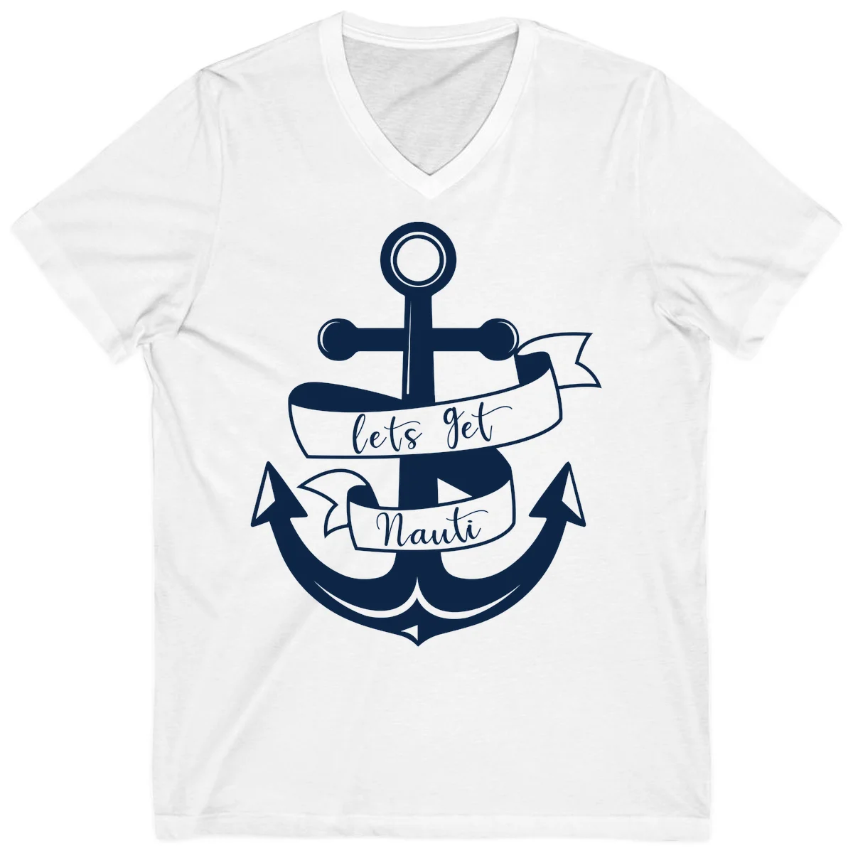 Let's Get Nauti Anchor V-Neck in White