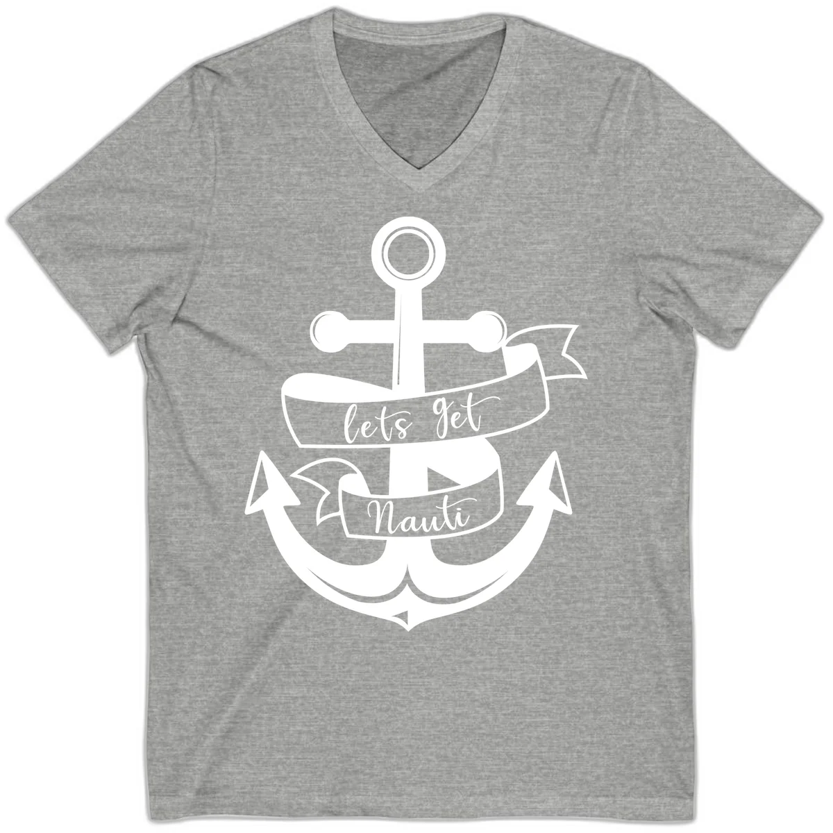 Let's Get Nauti Anchor V-Neck in Athletic Heather