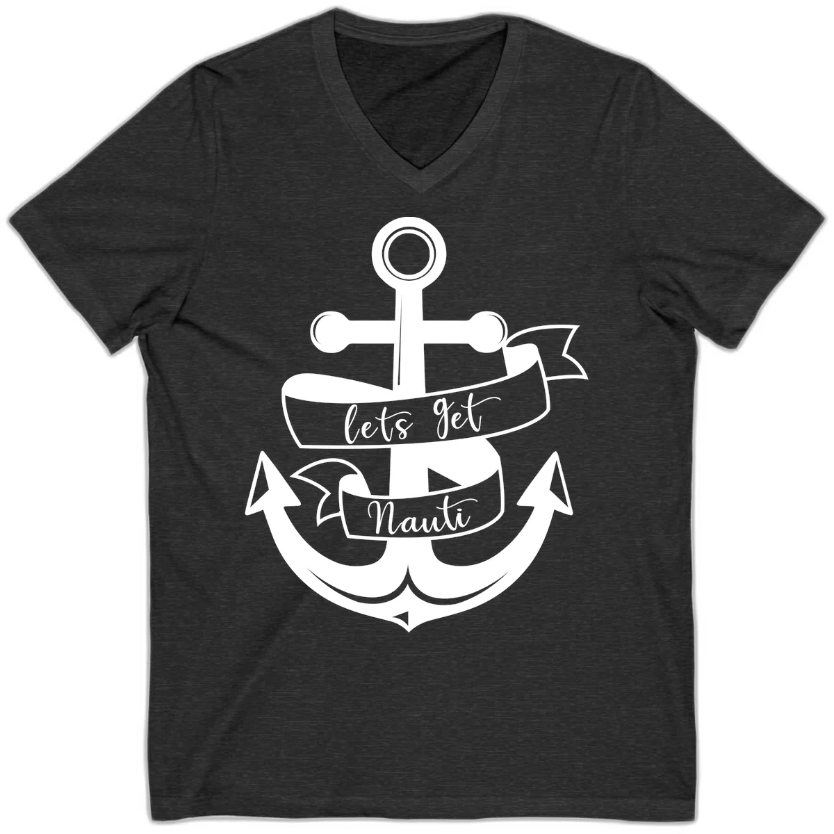 Let's Get Nauti Anchor V-Neck in Dark Grey Heather