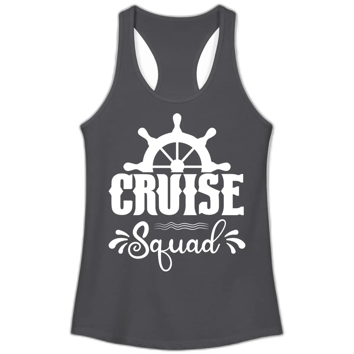 Cruise Squad Nautical Helm Ladies Tank in Solid Dark Gray