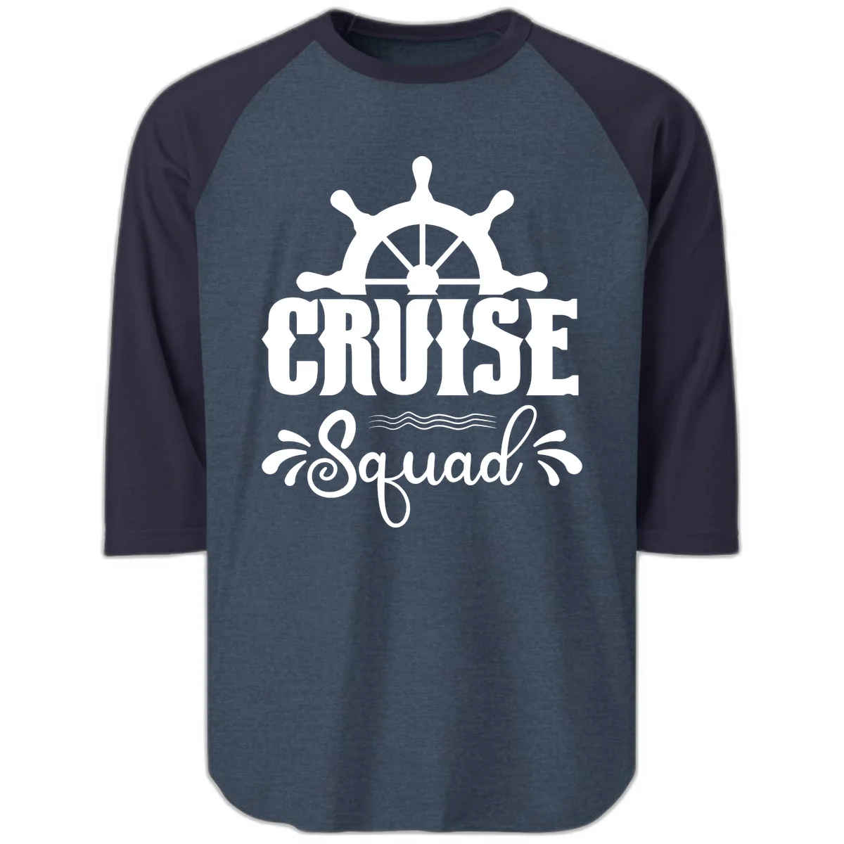 Cruise Squad Nautical Helm Raglan 3/4 in Heather Denim Navy