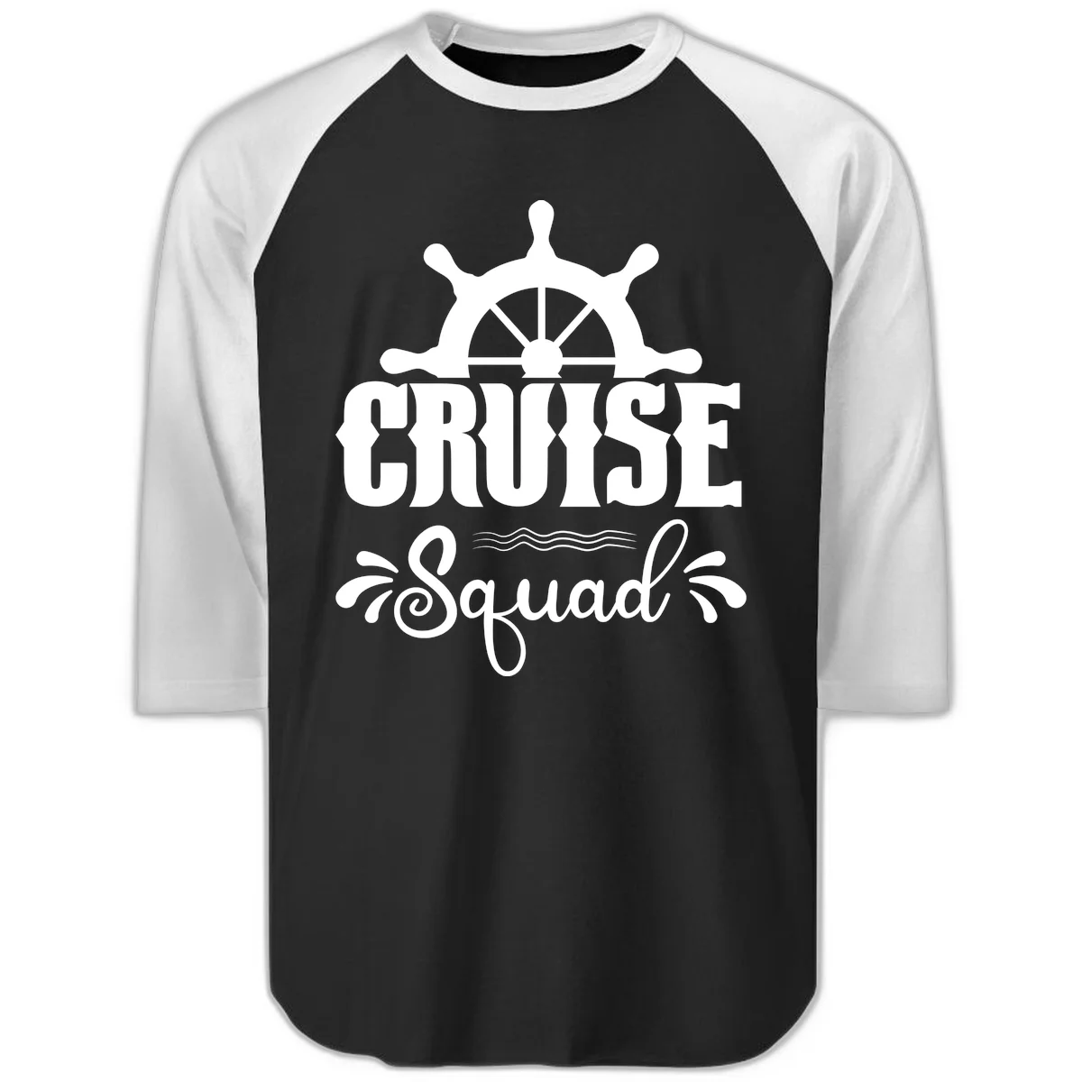 Cruise Squad Nautical Helm Raglan 3/4 in Black White