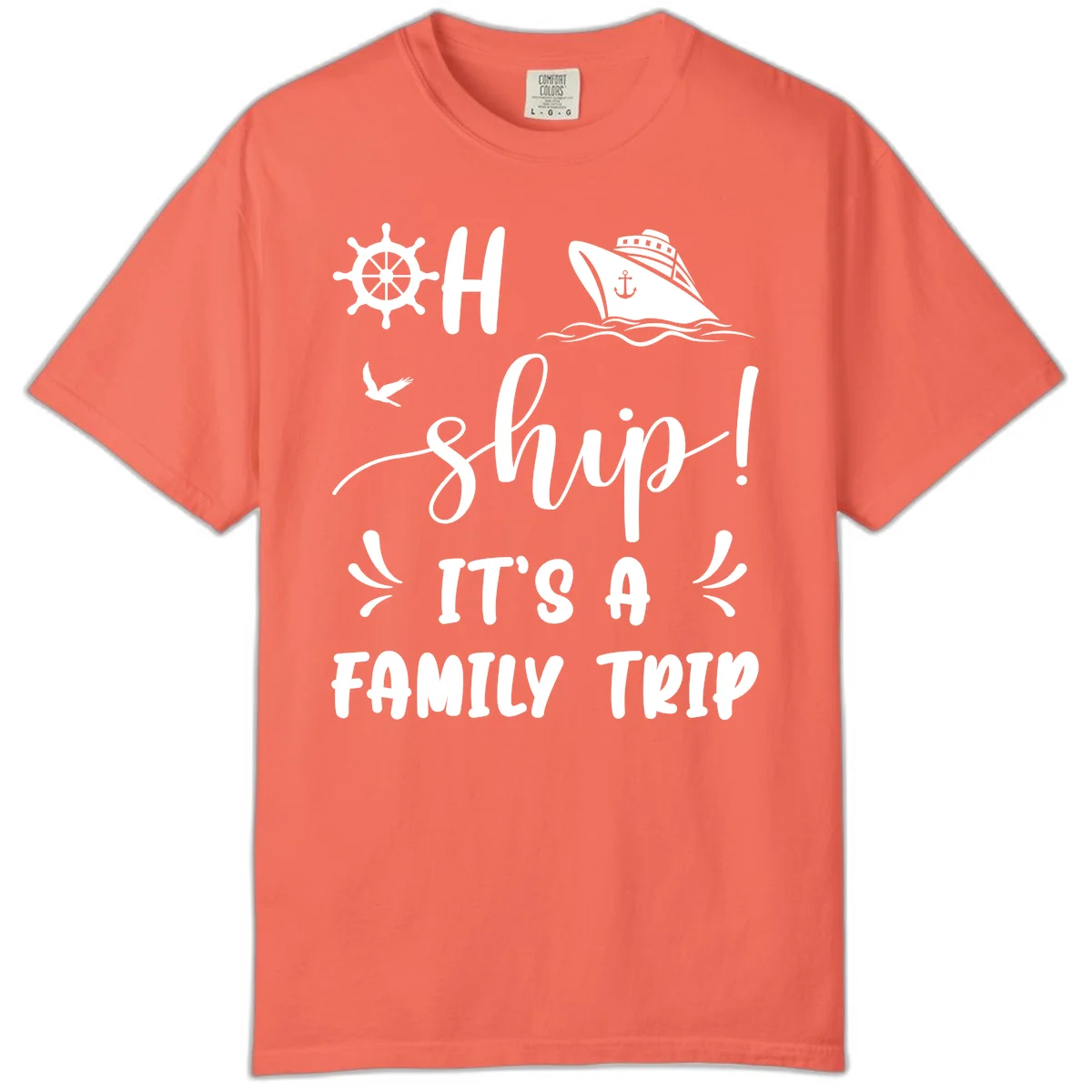 Ahoy Ship It's A Family Trip Comfort Color in Bright Salmon