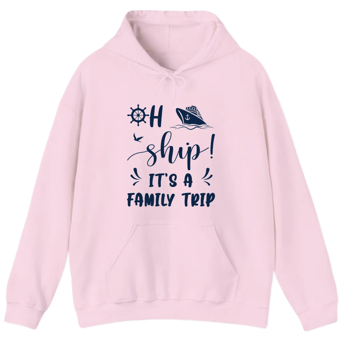 Ahoy Ship It's A Family Trip Hoodie in Light Pink