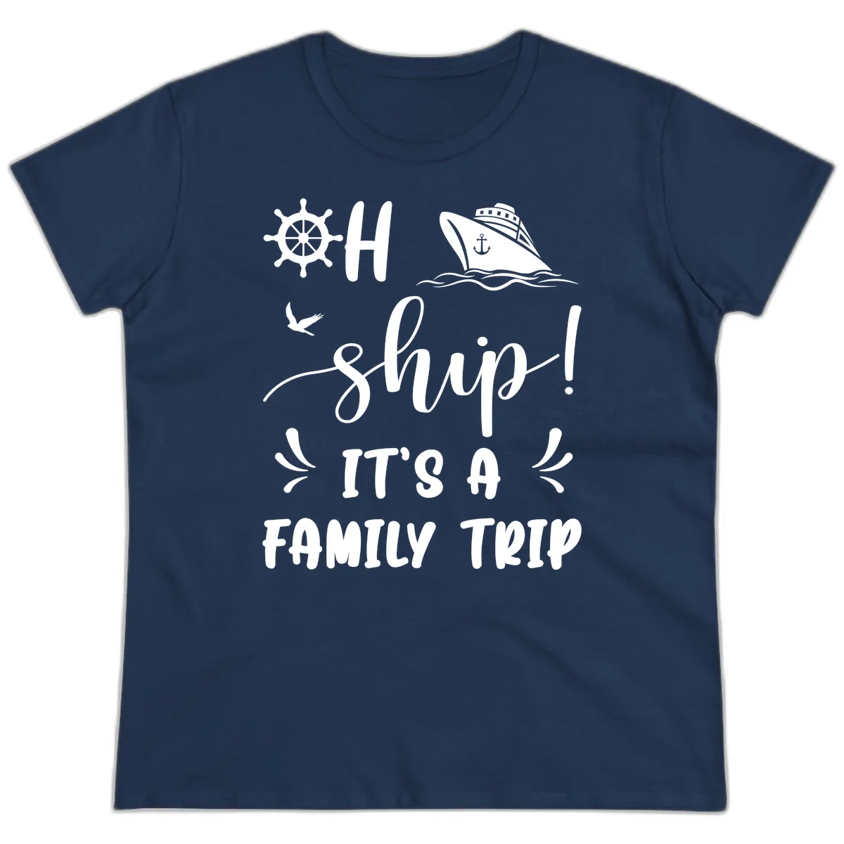 Ahoy Ship It's A Family Trip Ladies Tee in Navy