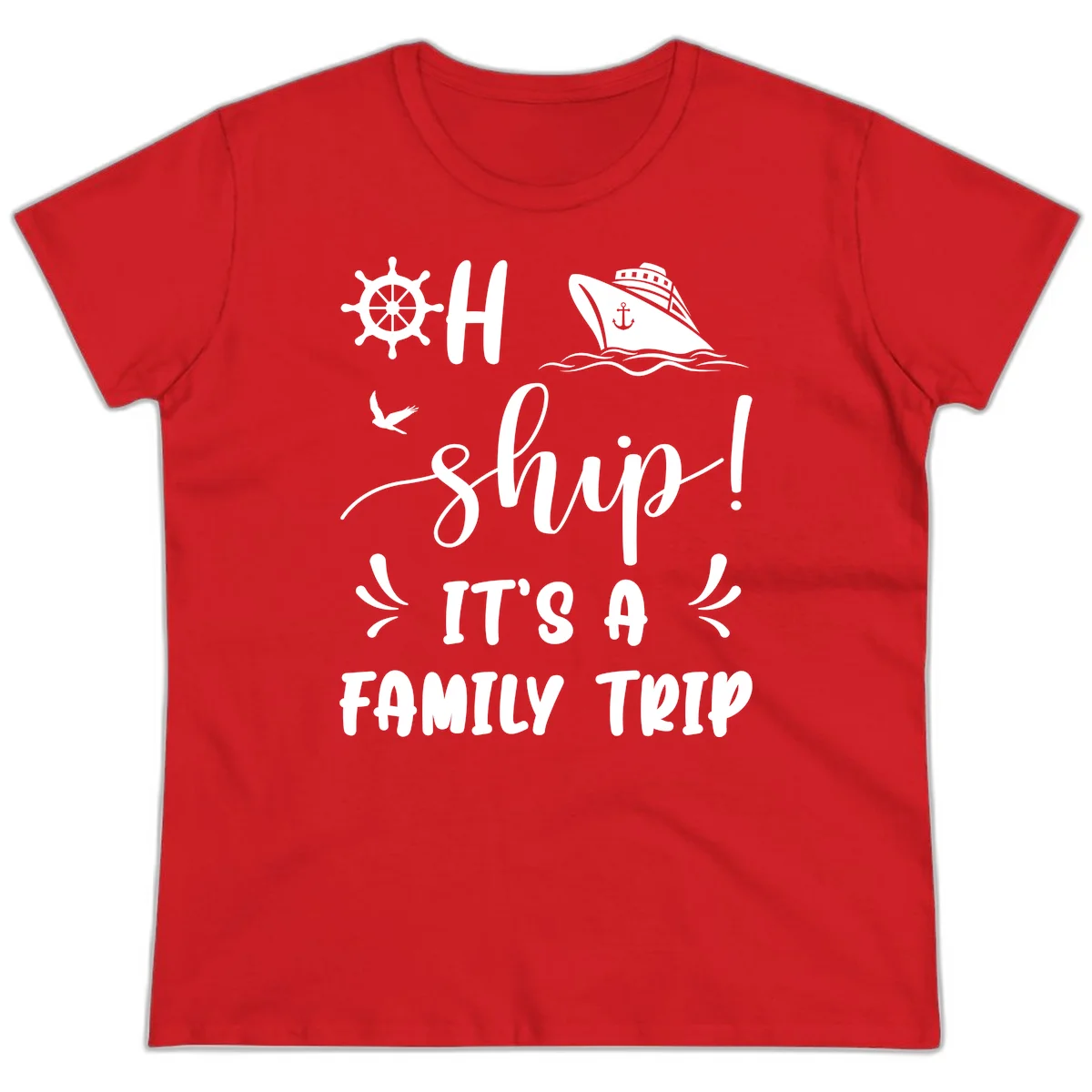 Ahoy Ship It's A Family Trip Ladies Tee in Red