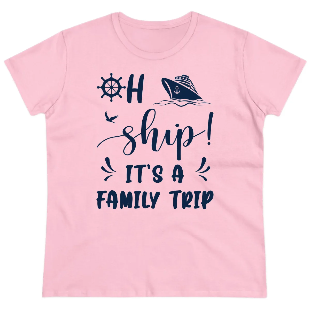 Ahoy Ship It's A Family Trip Ladies Tee in Light Pink