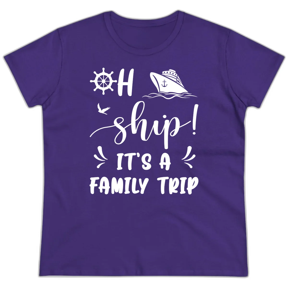 Ahoy Ship It's A Family Trip Ladies Tee in Purple
