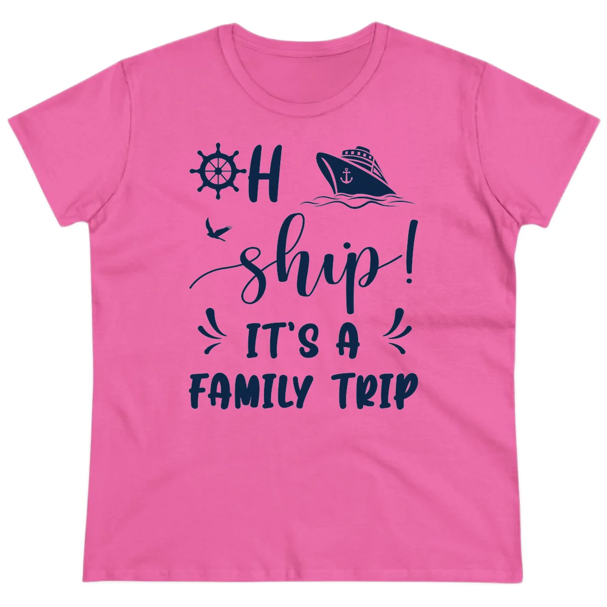 Ahoy Ship It's A Family Trip Ladies Tee in Azalea