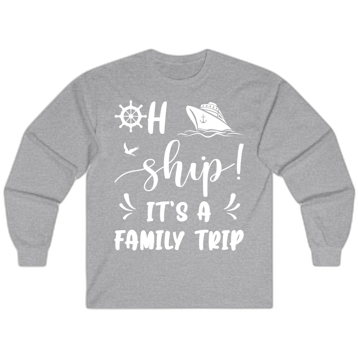 Ahoy Ship It's A Family Trip Long Sleeve in Sport Grey