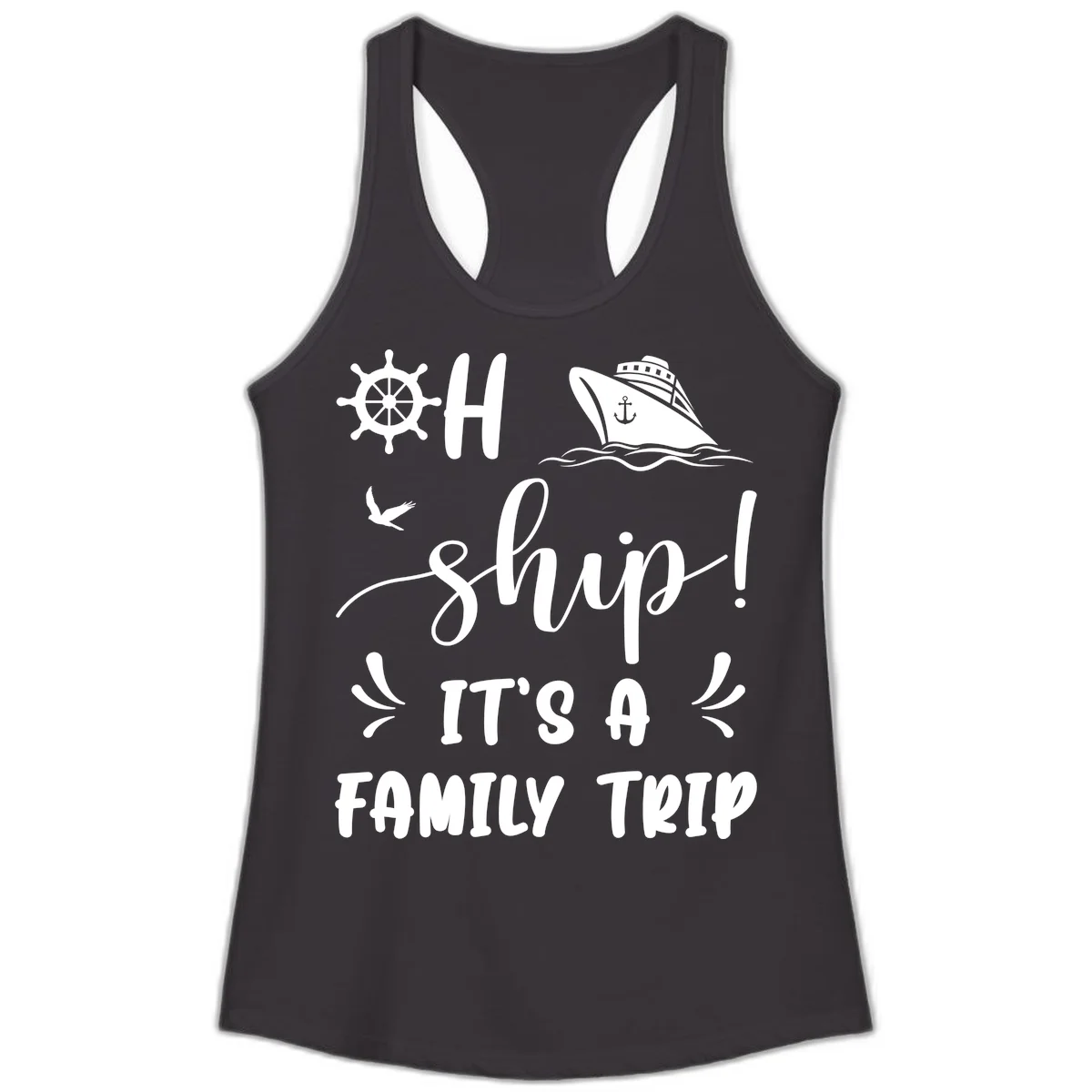 Ahoy Ship It's A Family Trip Ladies Tank in Black