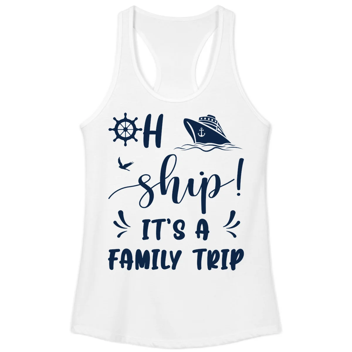 Ahoy Ship It's A Family Trip Ladies Tank in White