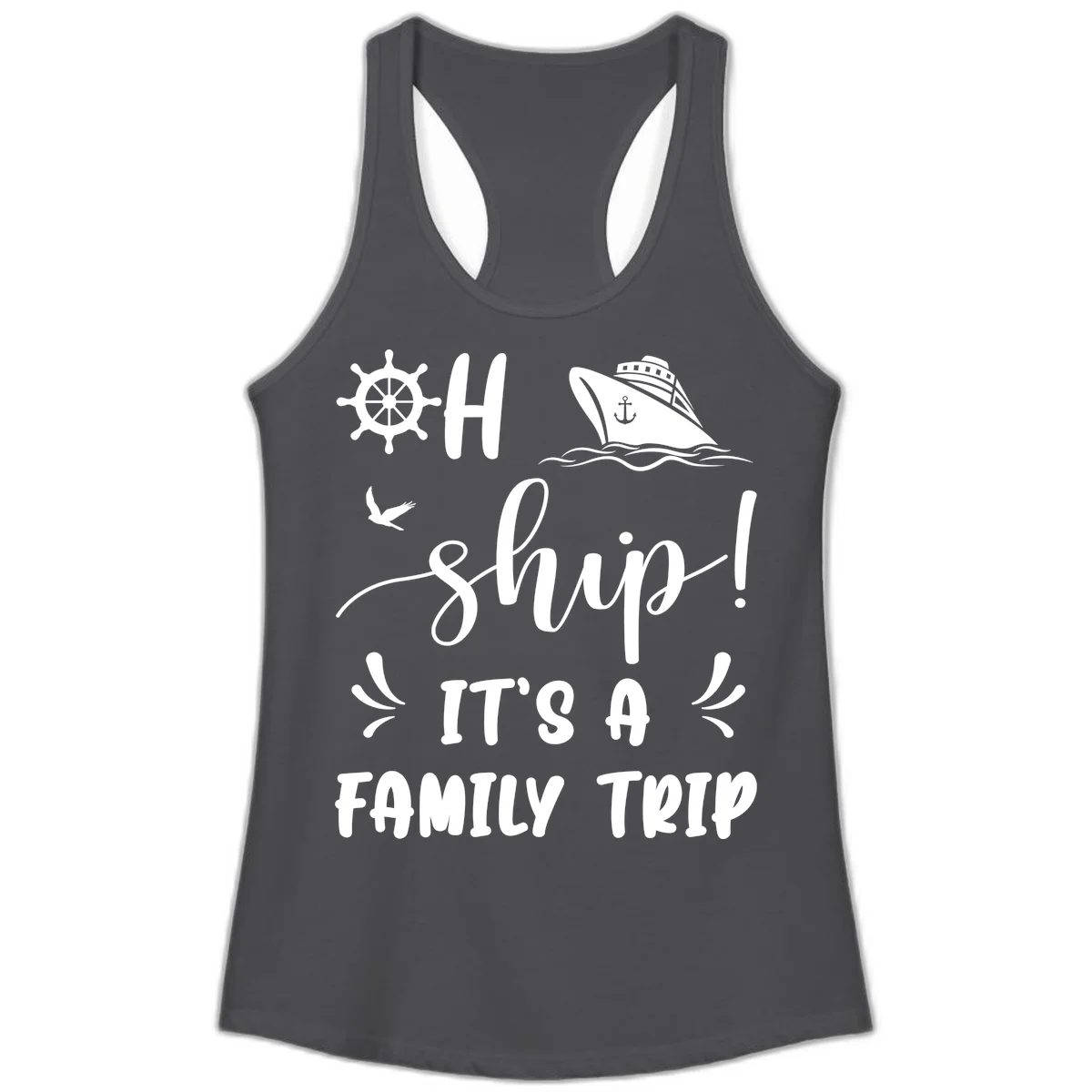 Ahoy Ship It's A Family Trip Ladies Tank in Solid Dark Gray