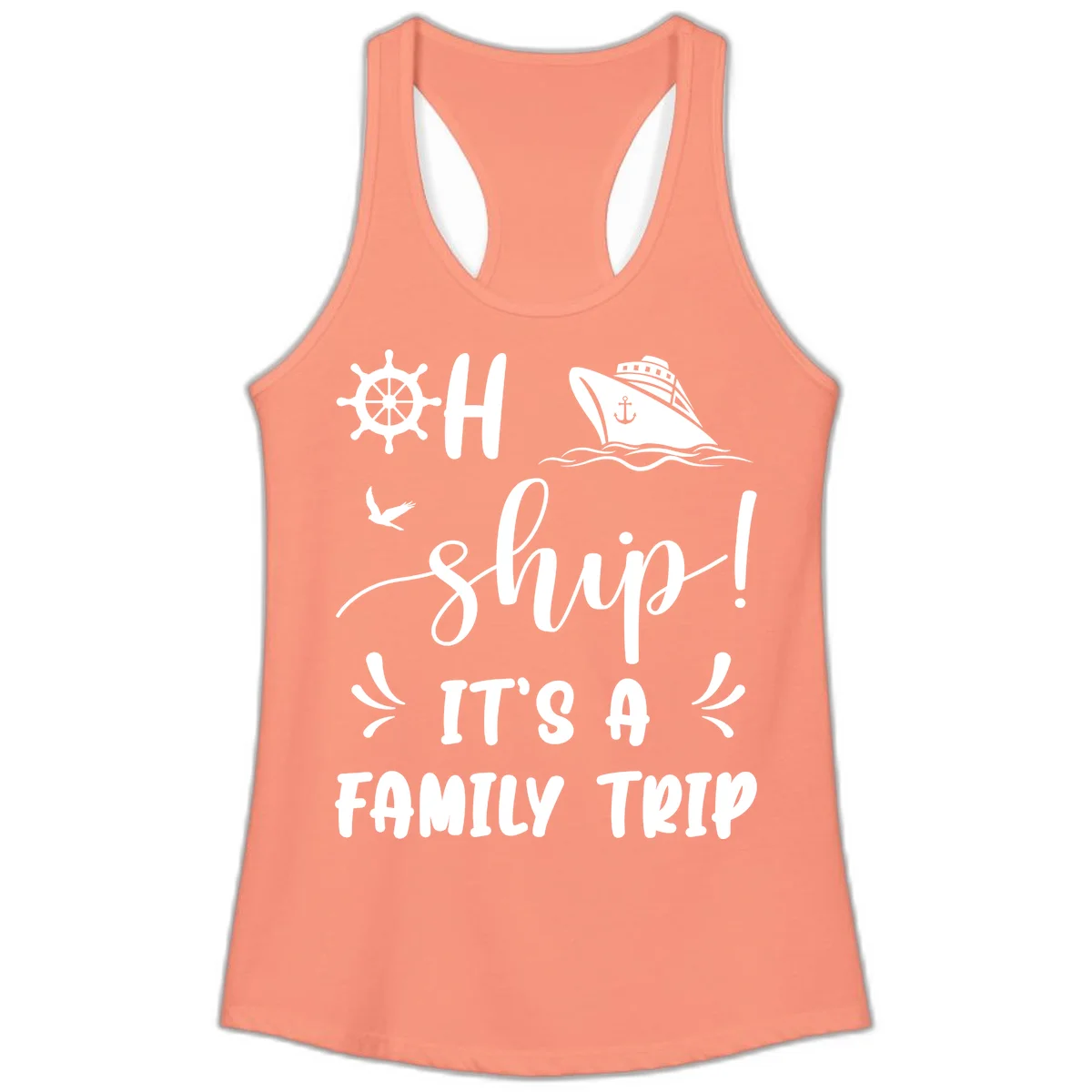Ahoy Ship It's A Family Trip Ladies Tank in Solid Light Orange