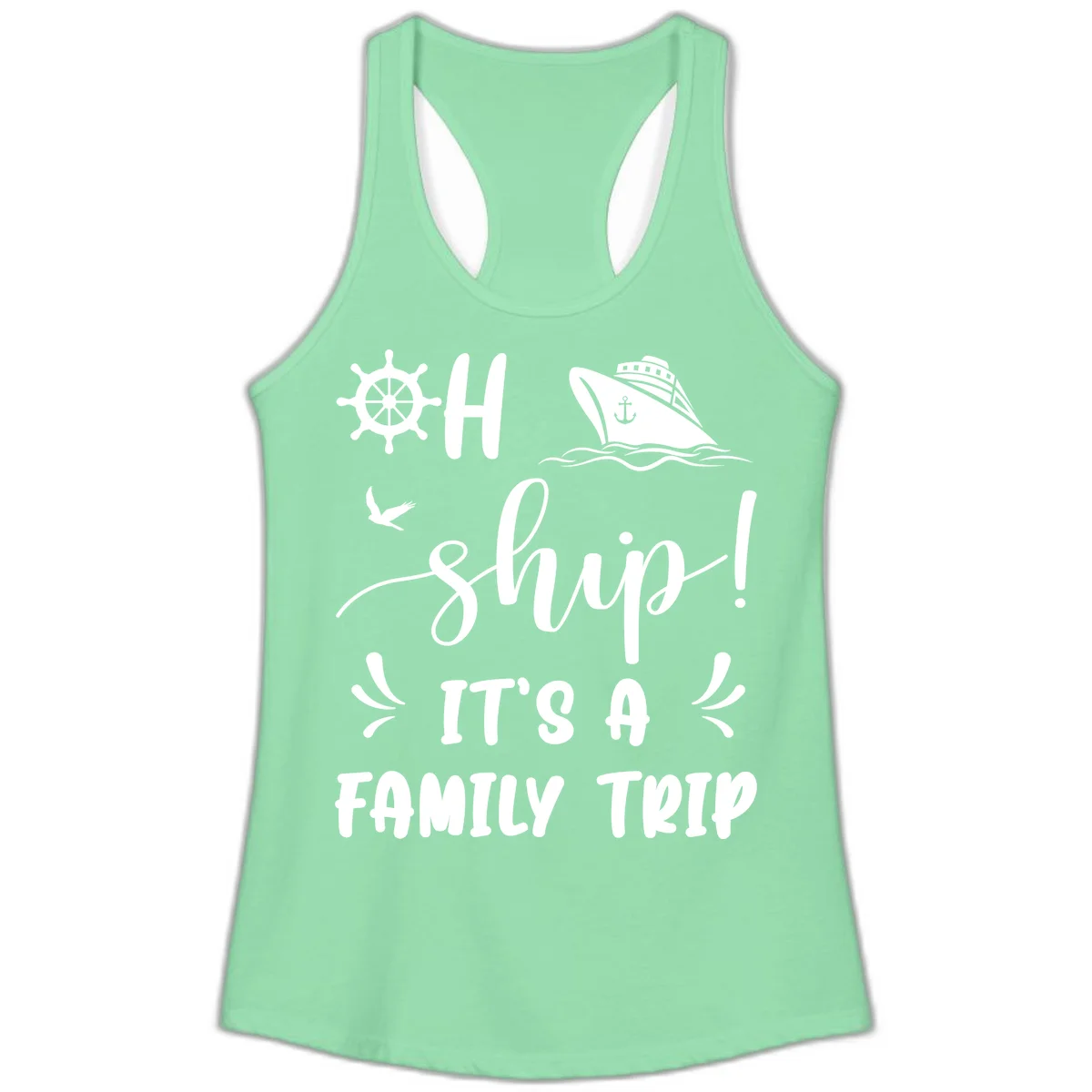 Ahoy Ship It's A Family Trip Ladies Tank in Solid Mint