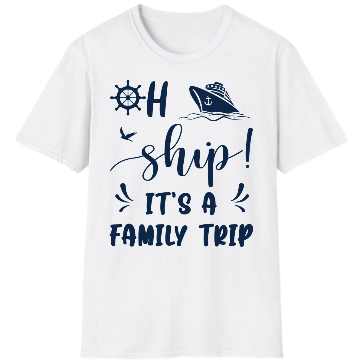 Ahoy Ship It's A Family Trip T-Shirt in White