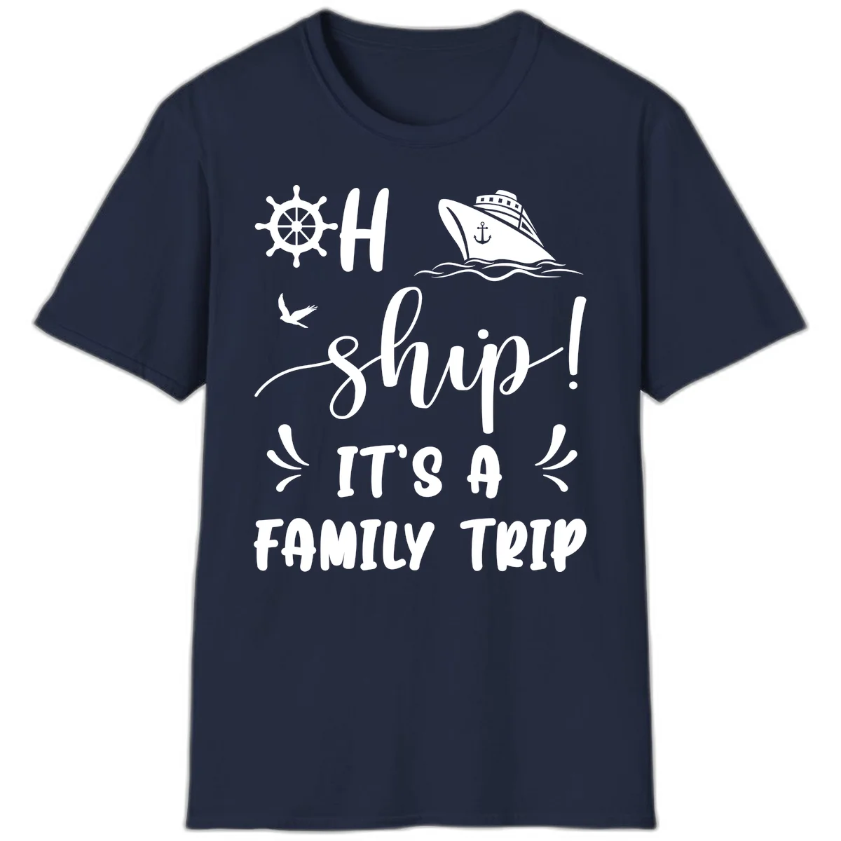 Ahoy Ship It's A Family Trip T-Shirt in Navy