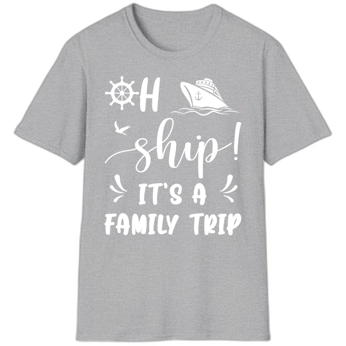Ahoy Ship It's A Family Trip T-Shirt in Sport Grey