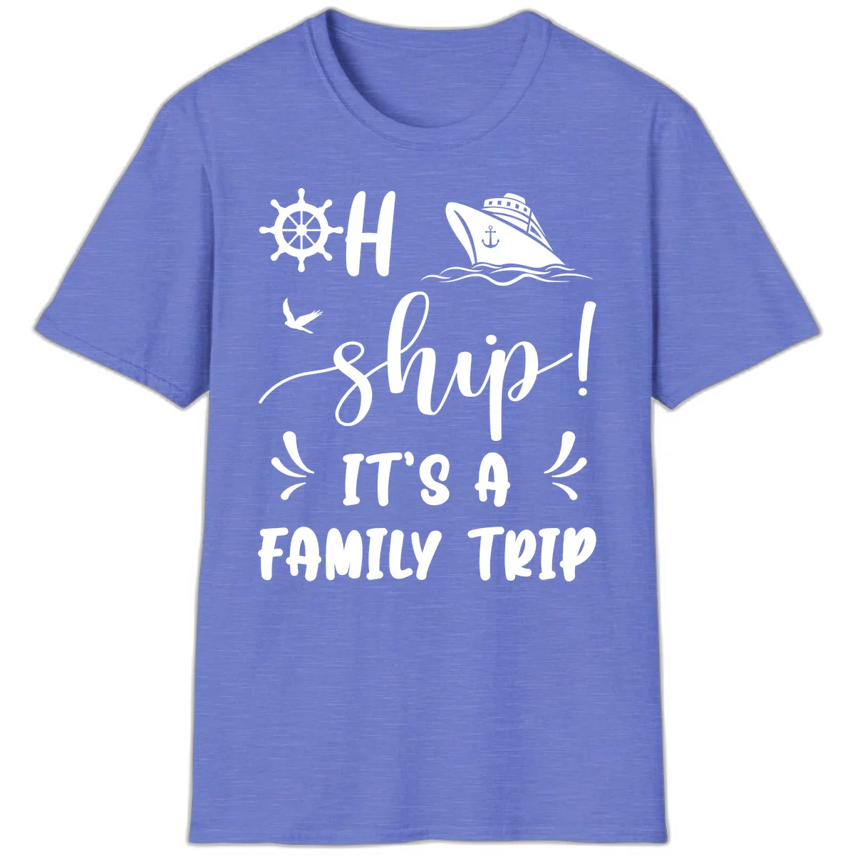 Ahoy Ship It's A Family Trip T-Shirt in Heather Royal