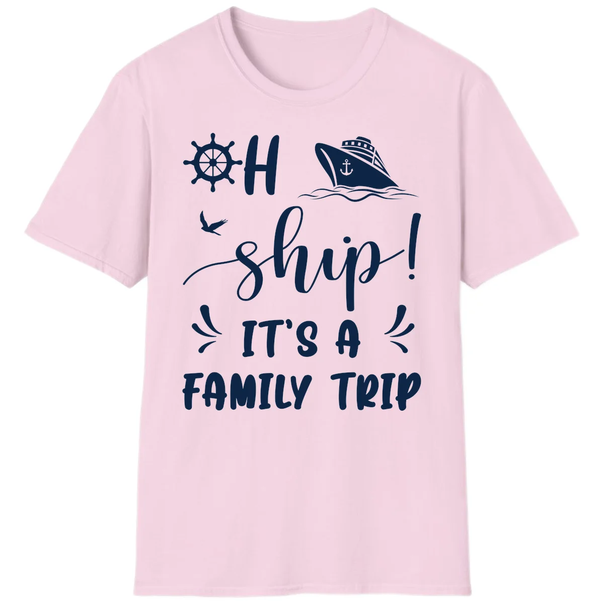 Ahoy Ship It's A Family Trip T-Shirt in Light Pink