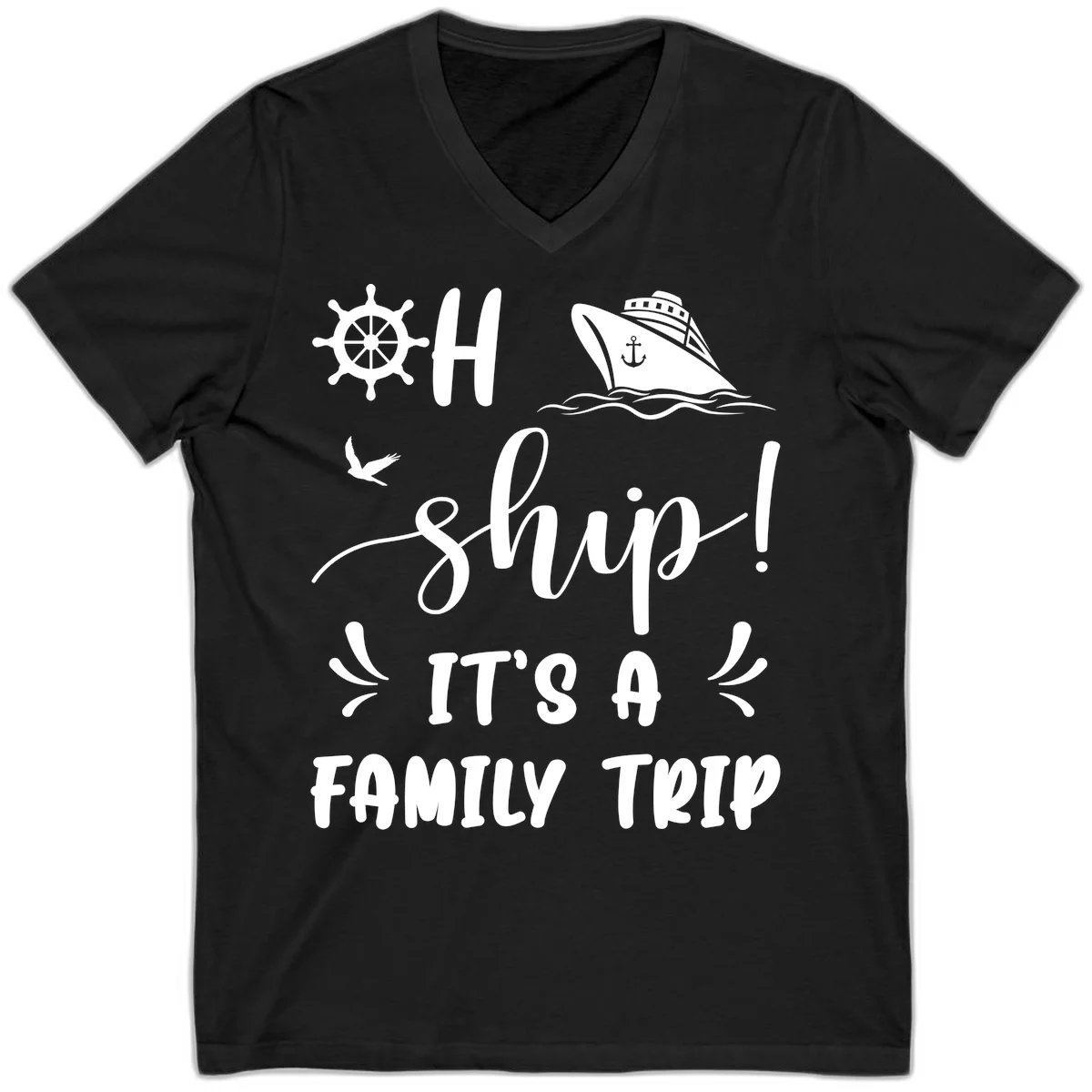 Ahoy Ship It's A Family Trip V-Neck in Black